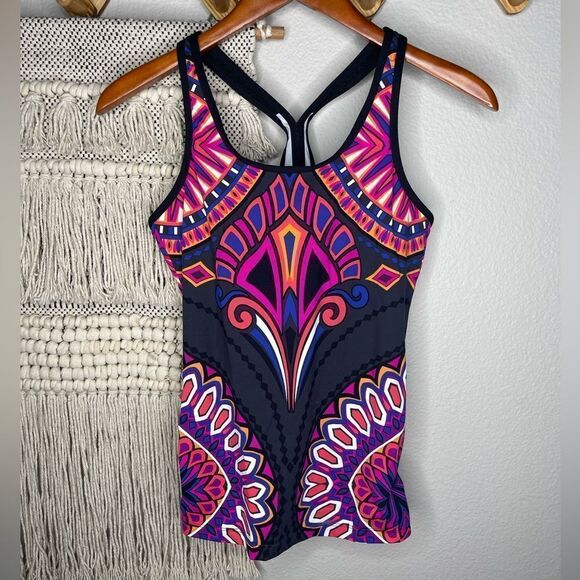 Athleta Rapanui Ready to Run Pink Grey Paisley Tankini Top - Picture 1 of 7